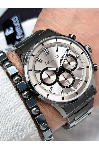 Ferrucci men's Smoke Colored Steel Cord Wrist Watch and GiFt Bracelet