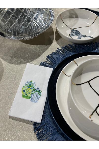busrasdesign 16 Pieces Blue Green Vases Printed Presentation Napkin