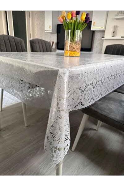 EFEMHOME مفرش طاولة من القماش الزيتي PVC ذو مظهر دانتيل شفاف