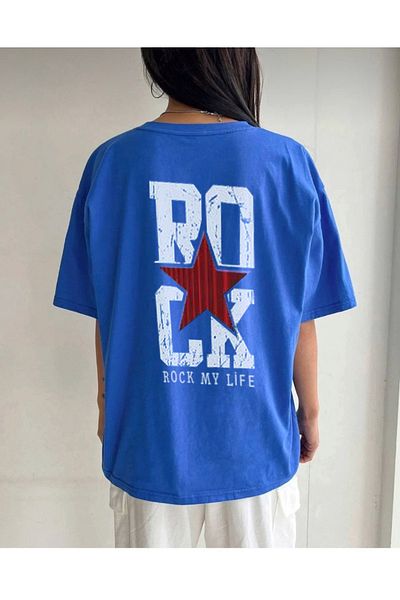 khufu Μπλουζάκι Unisex Oversize - ΜΠΛΕ, ROCK MY LIFE Printed