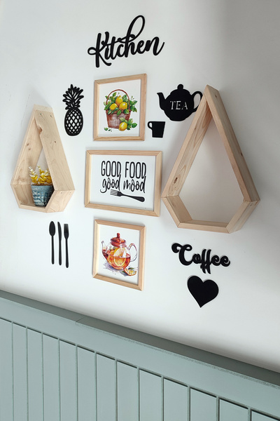 Tooall Good Food Good Mood, Kitchen Tablo, Ahşap Raflı Set