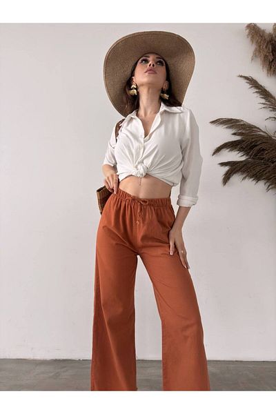 DENİKK Gabardine Tasseled Palazzo Summer Trousers - Thin Design