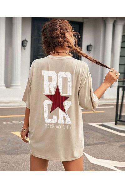 khufu Μπλουζάκι Unisex ΜΠΕΖ Oversize Rock My Life με στάμπα
