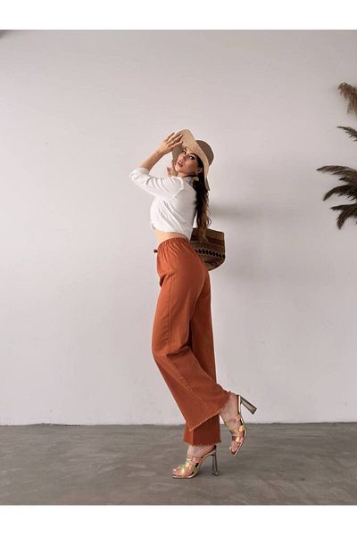 DENİKK Gabardine Tasseled Palazzo Summer Trousers - Thin Design