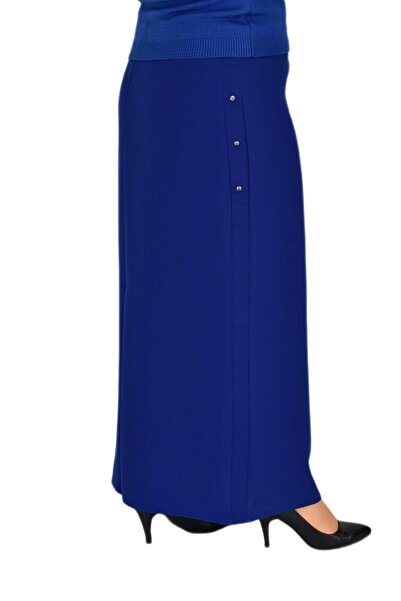 LİNAVİS Women's Long Skirt - Covered Slit, Chain and 3 Button Detail 210 BGL-ST03791