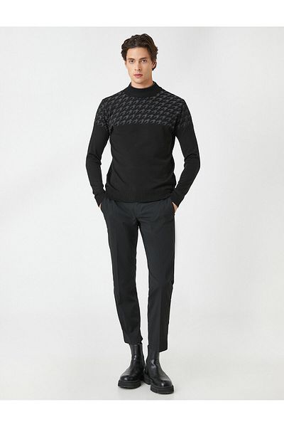 Koton Knitwear Sweater Half Turtleneck Houndstooth Detailed