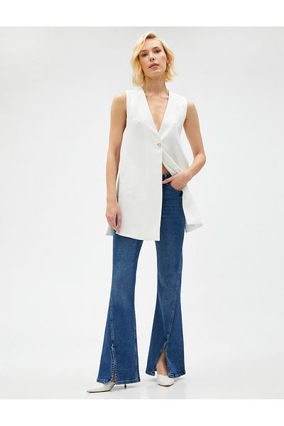 Koton Midi Length Vest with Slit Detail, Single Button