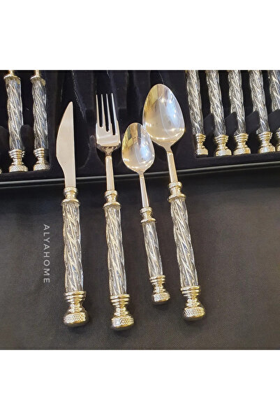 AlyaHomeAksesuar Kristal Gümüş 24 Parça Yemek Çatal Kaşık Seti