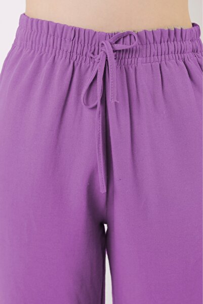 diaves Lila Keten Karışımlı Bol Kesim Uzun Pantolon