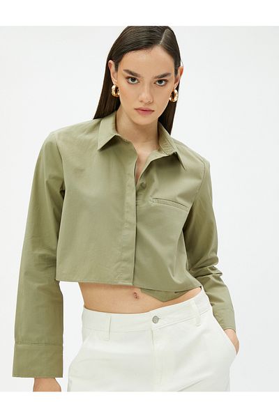 Koton Long Sleeve Pocket Detailed Crop Shirt