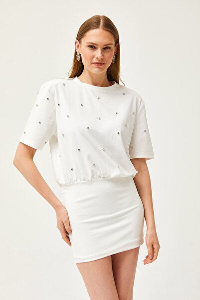 khar Μίνι γυναικείο φόρεμα διπλής στρώσης με επένδυση από λευκό στρας - ELB- 19002122