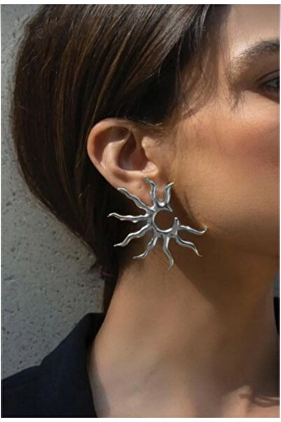 hbtasarim أقراط فضية على شكل شمس للنساء