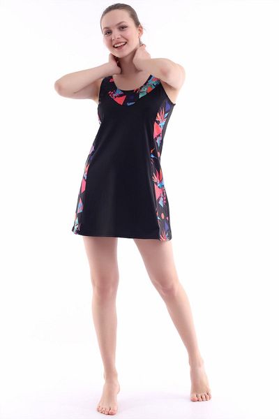 Aykum Mayo Navy Blue Patterned Women's Swimsuit - Flexible, Lycra Shorts and Lined
