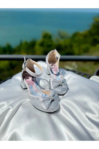 NS Little Tocuri înalte pentru fete, tocuri înalte imprimate cu fundă strălucitoare