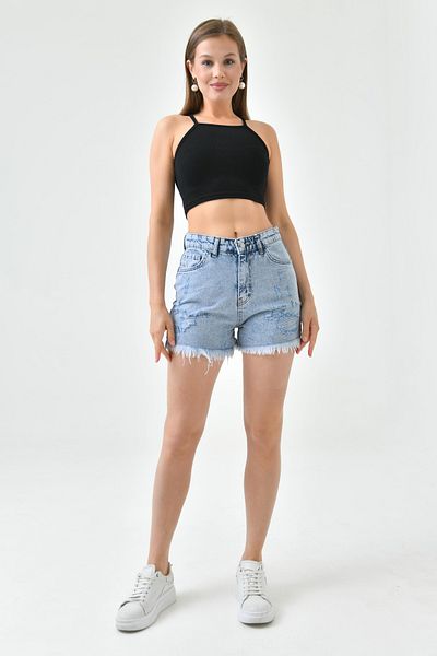 bayansepeti Hellblaue Jeans-Shorts mit hoher Taille und Lycra-Freiheit - 70363