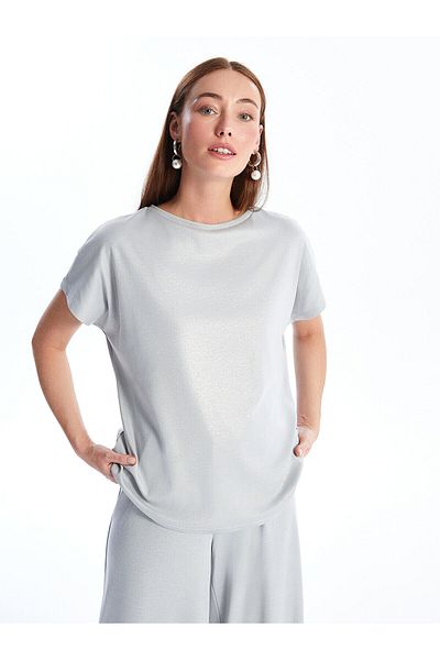LC Waikiki Tricou metalic pentru damă - Decolteu crew, mânecă scurtă