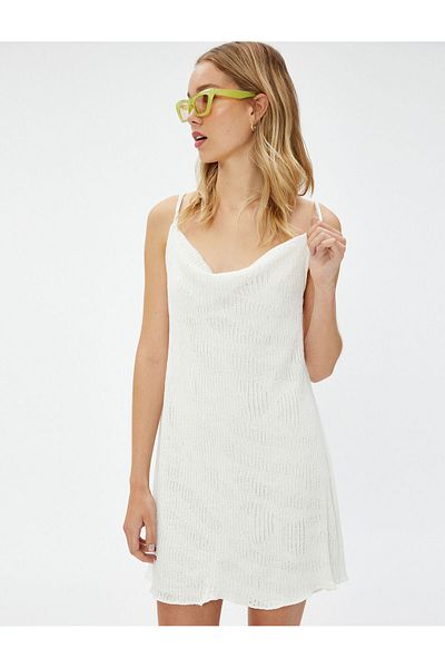 Koton Knitwear Dress Mini Scoop Neck Thin Straps Openwork