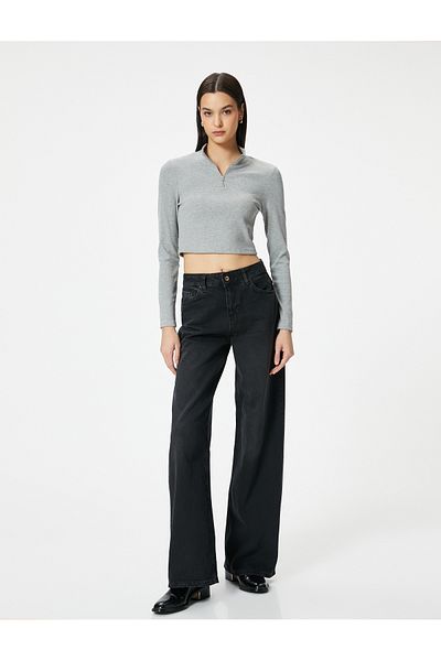 Koton Wide Leg Denim Trousers Normal Waist - Loose Fit