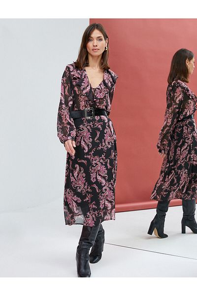 Koton Midi Skirt High Waist A-Line Chiffon Lined