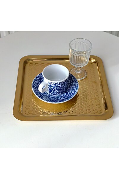 store trend Gold 21x21 dama Kare Çelik Tepsi - Kahve ve Nişan Sunum Tepsisi