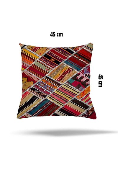 on the clouds Față de pernă cu model floral etnic cu patchwork geometric - fermoar ascuns