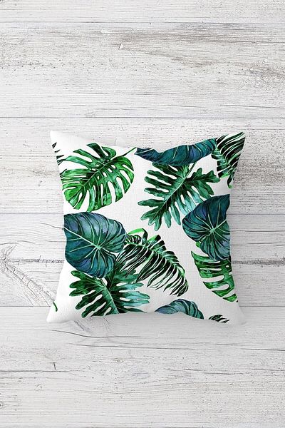 on the clouds Tropical Leaves Patterned Hidden Zippered Throw Pillow Cover Sofa Pillow Cover Set (4pcs)