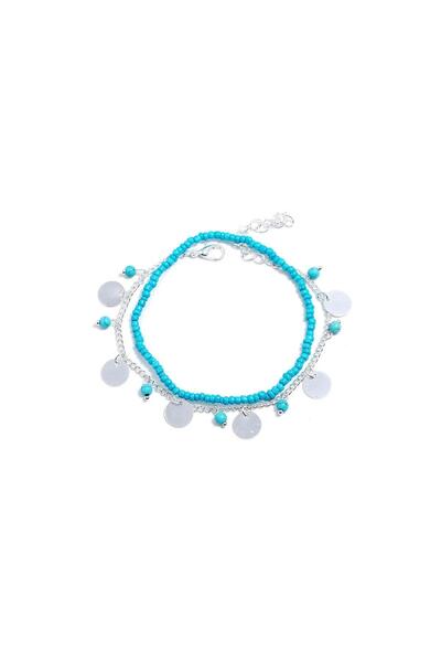 New Obsessions Silver Color Sequined Blue Beaded 2-Piece Women's Combination - Anklet