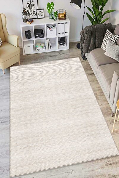 DecoFest Makinede Yıkanabilir Kaymaz Tabanlı Sade Vizon Halı Ar1358
