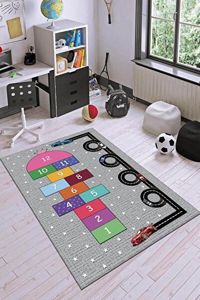 Viva Home Makinede Yıkanabilir Kaymaz Tabanlı Ikili  Seksek Otoyol Çocuk Halısı