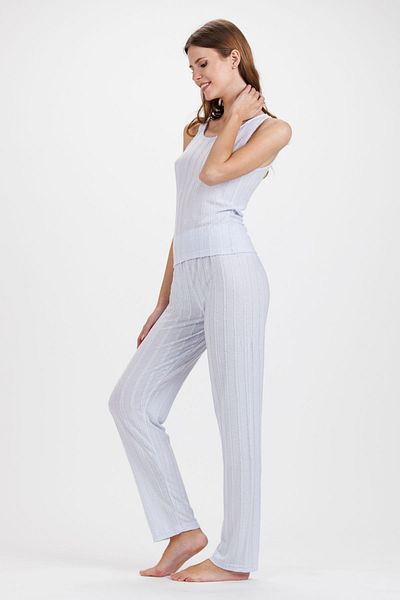 Ecrou Pantaloni de damă cu franjuri albastre Pantaloni de pijama