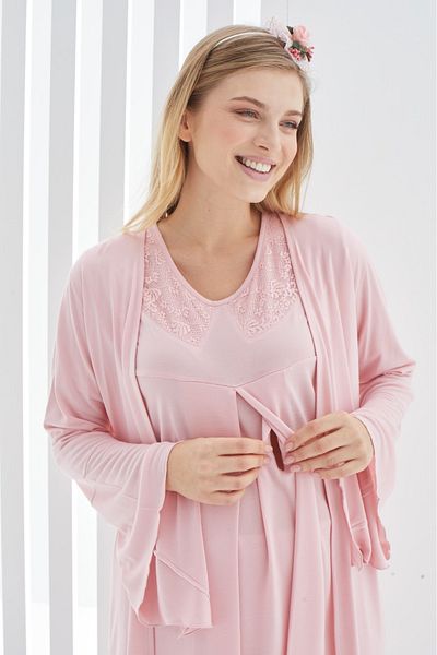 ERDENİZ TEKSTİL 3-Piece Maternity Pregnant Women's Pajamas Set - Nursing Feature, 55% Cotton and 45% Polyviscose