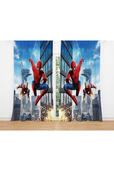 EVPANYA Perdeau de fundal cu model Spiderman, iluminat din satin (preț pentru o singură aripă)