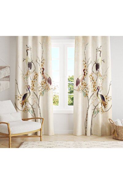 EVPANYA Κουρτίνα φόντου με μοτίβο πελαργών στο κλαδί, κουρτίνα συσκότισης (τιμή μονής πτέρυγας)