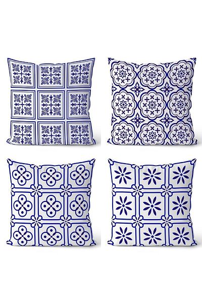 EVPANYA Tile Seria 7 Față de pernă imprimată pe două fețe, cu modele, din 4 piese