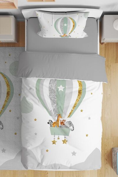 EVPANYA طقم سرير أطفال فردي بتصميم سفاري مع بالونات طائرة