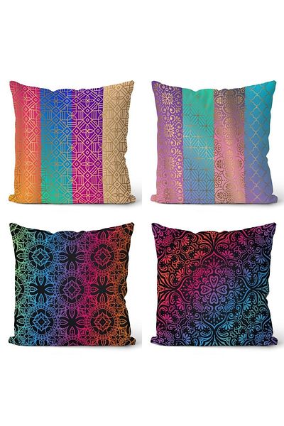 EVPANYA Colorful Mandala Crossings Patterned Double Sided Printed 4-Piece Throw Pillow Cover