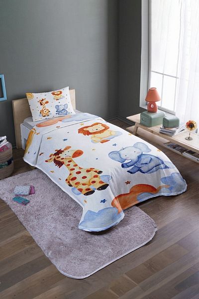EVPANYA Set cuvertură de pat și piqué cu model Safari Friends