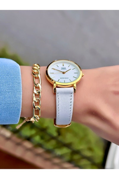 Q&Q Kadın Kol Saati 2 Yıl Garantili Deri Beyaz Kordon Su Geçirmez