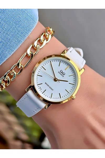 Q&Q Women's Wristwatch Leather White Cord Waterproof