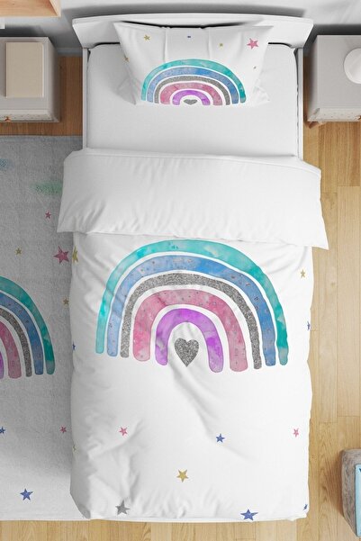 EVPANYA Parıldayan Gökkuşağı Desenli Tek Kişilik Bebek Çocuk Nevresim Takımı