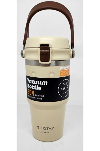 Shotay Journey ST-8166 650ml Çift Kullanımlı Kapak Mug Krem-Kahve