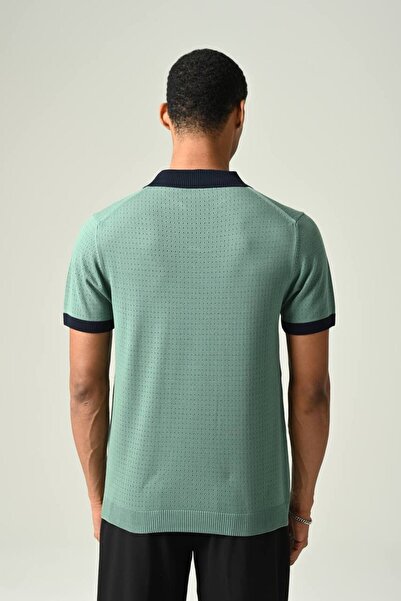 İLKCET MODA Ανδρικό πλεκτό μπλουζάκι με μοτίβο γιακά