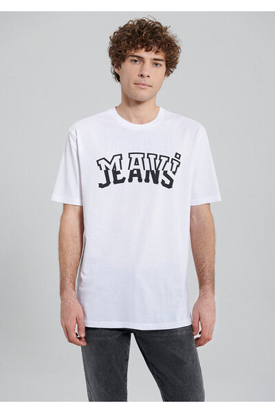 Mavi Weißes T-Shirt mit Jeans-Print Loose Fit / Loose Relaxed Fit0612008-620