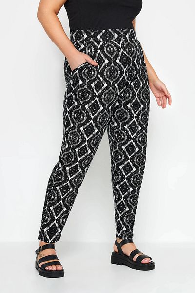Stil Diva Large Size Skinny Leg Patterned Pocket Carrot Cut Lycra Trousers143732