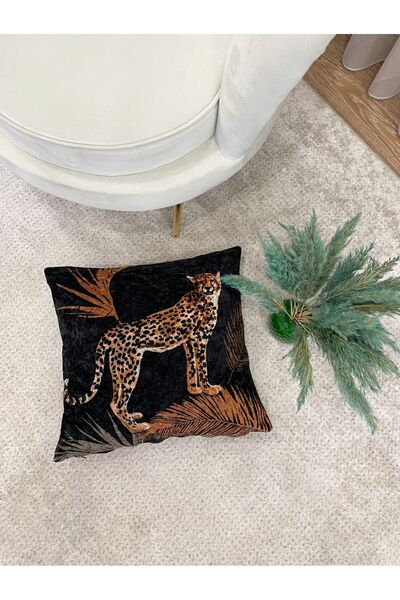 Brillant %100 Kadife Desenli Kırlent Yastık Kılıfı (SİYAH)