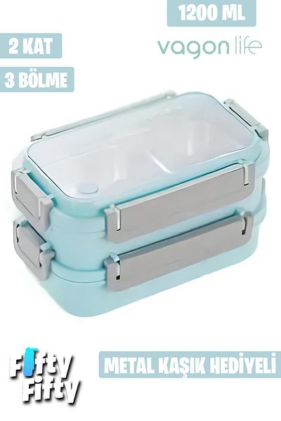Vagonlife 1200 ML Stainless Steel-Metal Lunch Box - Two Layers, Three Compartments - FFLBOX2215