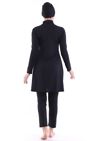 Argisa Απλό μαύρο μακρυμάνικο ελαστικό 4'li Σετ με ξεχωριστό μπουστάκι Ολόσωμο μαγιό 7598 Μαύρο