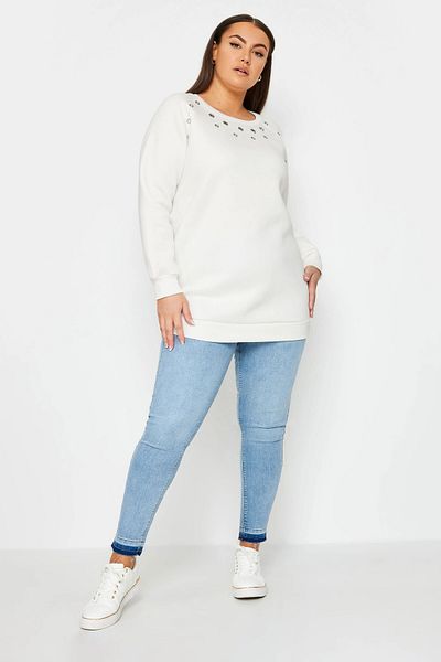 Stil Diva Large Size Crew Neck Eyelet Detailed Long Sleeve Sweatshirt302996