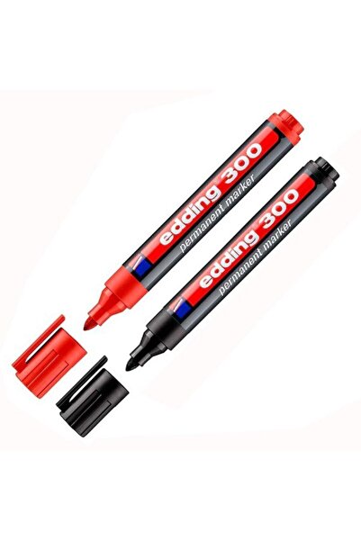 Edding 300 Kalıcı Koli Paket Hobi Kalemi Permanent Marker Kırmızı Siyah Renk 2'li Set