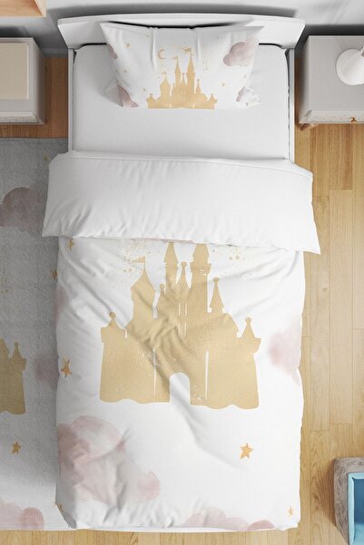 EVPANYA Gold Dream Castle Patterned Single Baby Kids Bedding Set